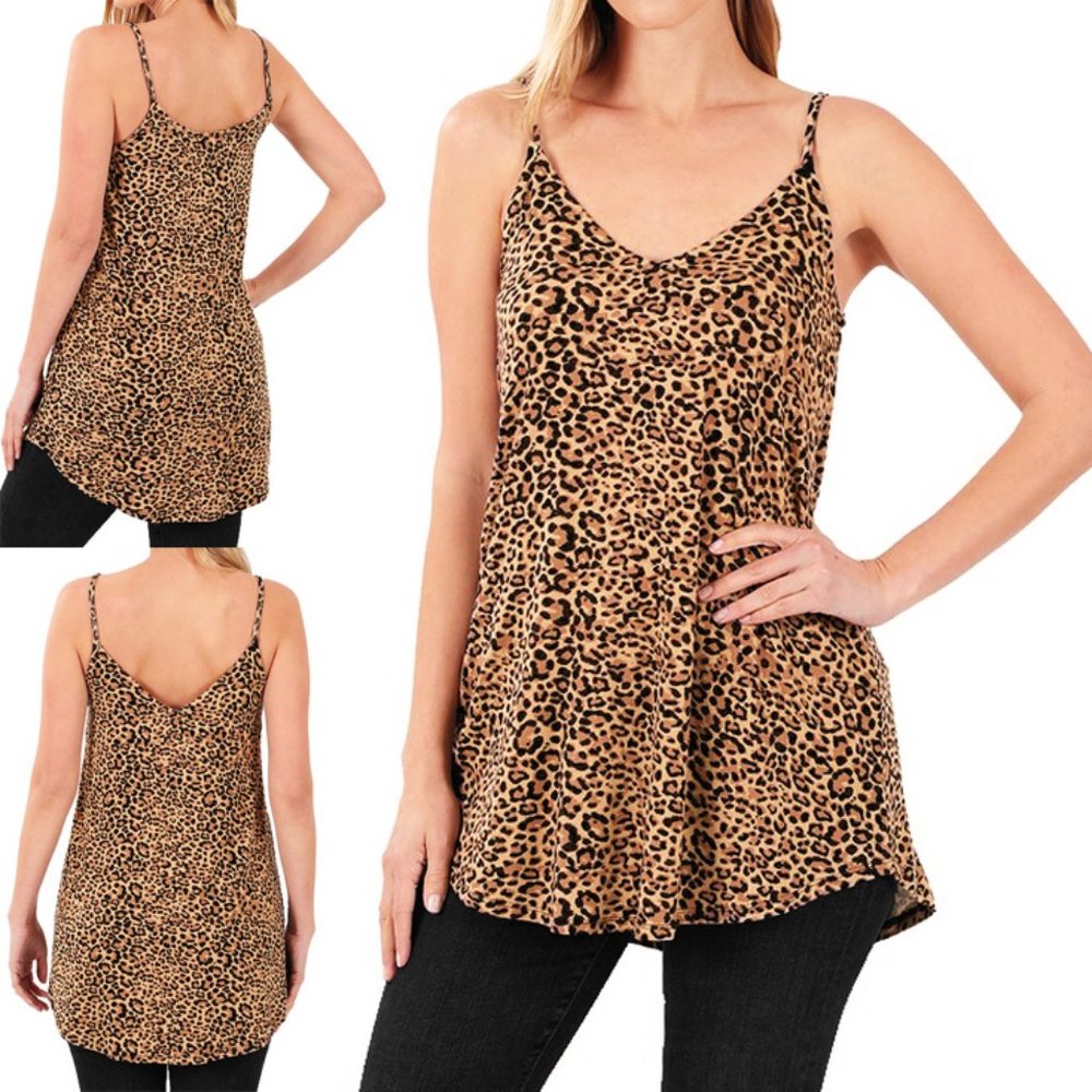 Leopard V Neck Scoop Reversible Long Tunic Cami - Picture 8 of 8
